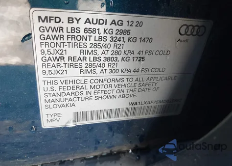 2021 Audi Q7 Premium Plus 55 Tfsi Quattro Tiptronic from USA, damaged, VIN WA1LXAF75MD025682